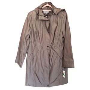 NWT Anne Klein Coat Caramel Hooded Raincoat Women Large Water Resistant Parka